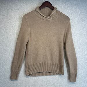 Jeanne Pierre Sweater Small Beige 100% Cotton Cowl Neck Long Sleeve Pullover